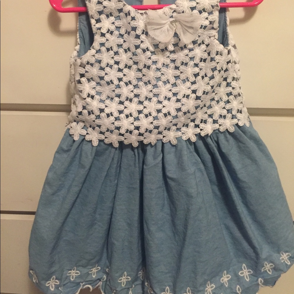 Toddler Denim White Floral Dress Nanette Baby